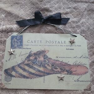 Vintage Style Carte Postale Wall Art with Black Ribbon